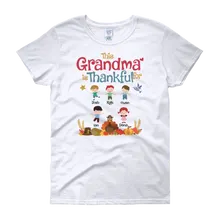 Load image into Gallery viewer, Thankful Grandma Customized Thanksgiving Grandma Turkey T Shirt customized Grandma Papa Shirts with Grandkids Names

